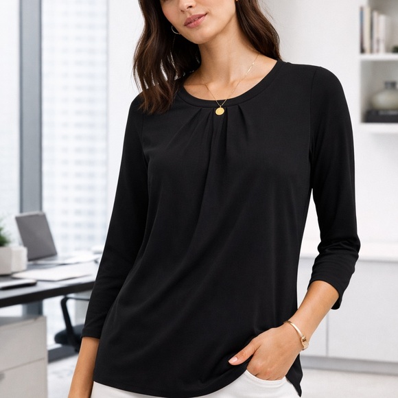 Ann Taylor Tops - Ann Taylor Black 3/4 Sleeve Blouse w/ Gold Back Zipper | XS